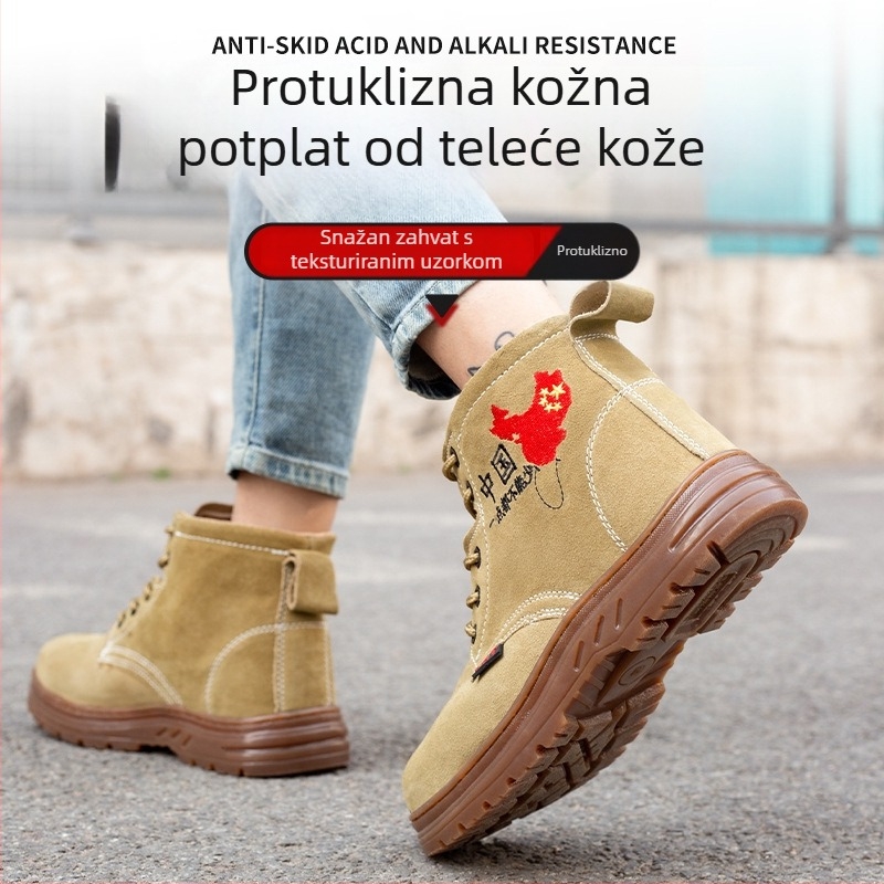 Muške radne cipele s čeličnim prstom, otporne na probijanje i udarce, od suede teleće kože, srednje visoke