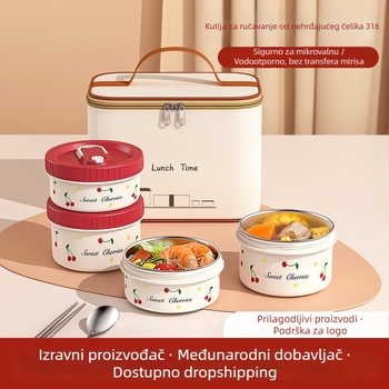 316 čelična izolirana kutija za ručak sa zatvorenim poklopcem, mikrovalno sigurna, okruglog oblika, kapacitet 301–800 ml
