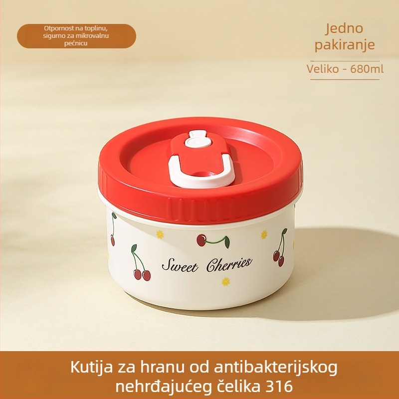 316 čelična izolirana kutija za ručak sa zatvorenim poklopcem, mikrovalno sigurna, okruglog oblika, kapacitet 301–800 ml