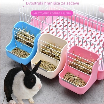 Dvostruka hranilica za seno i zdjela za hranu za zečeve i guinejske svinje, plastika