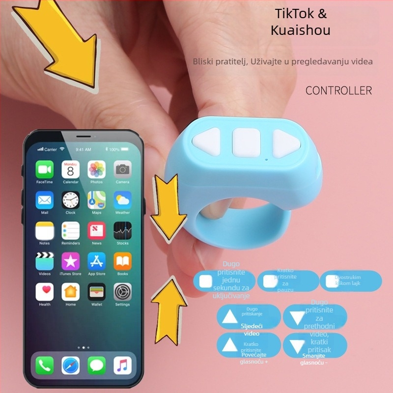 Prsten Bluetooth daljinski upravljač ZL-03 — USB sučelje, domet 10 m, težina 10 g, plastično kućište, nošenje na prsten