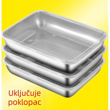 Kutija za obrok od nehrđajućeg čelika 304 s poklopcem, pravokutnog oblika, mikrovalno kompatibilna, kapacitet ispod 300 mL, jednoslojna