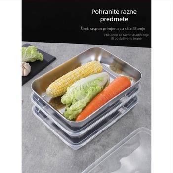 Kutija za obrok od nehrđajućeg čelika 304 s poklopcem, pravokutnog oblika, mikrovalno kompatibilna, kapacitet ispod 300 mL, jednoslojna