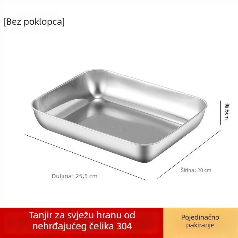 Kutija za obrok od nehrđajućeg čelika 304 s poklopcem, pravokutnog oblika, mikrovalno kompatibilna, kapacitet ispod 300 mL, jednoslojna