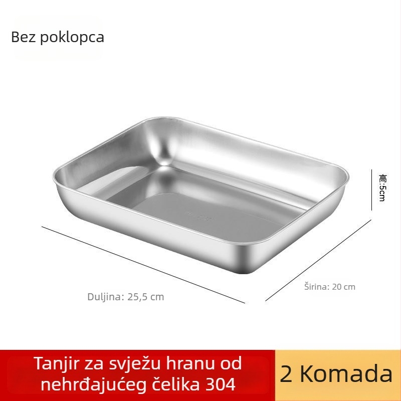 Kutija za obrok od nehrđajućeg čelika 304 s poklopcem, pravokutnog oblika, mikrovalno kompatibilna, kapacitet ispod 300 mL, jednoslojna