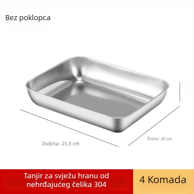 Kutija za obrok od nehrđajućeg čelika 304 s poklopcem, pravokutnog oblika, mikrovalno kompatibilna, kapacitet ispod 300 mL, jednoslojna