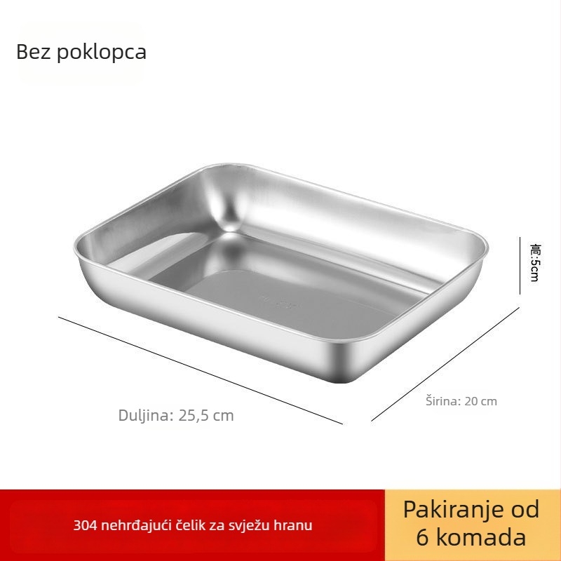 Kutija za obrok od nehrđajućeg čelika 304 s poklopcem, pravokutnog oblika, mikrovalno kompatibilna, kapacitet ispod 300 mL, jednoslojna