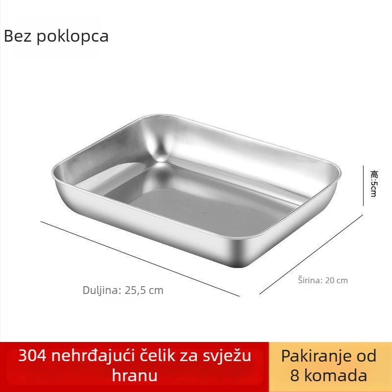 Kutija za obrok od nehrđajućeg čelika 304 s poklopcem, pravokutnog oblika, mikrovalno kompatibilna, kapacitet ispod 300 mL, jednoslojna