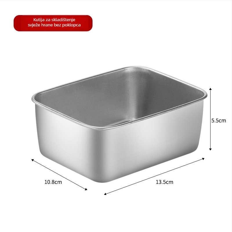 Kutija za obrok od nehrđajućeg čelika 304 s poklopcem, pravokutnog oblika, mikrovalno kompatibilna, kapacitet ispod 300 mL, jednoslojna