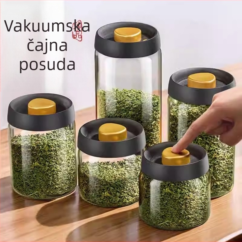Vakumska posuda za čaj, staklo borosilikat, okrugla zatvorena posuda za pohranu zrna kave, mikrovalna sigurna
