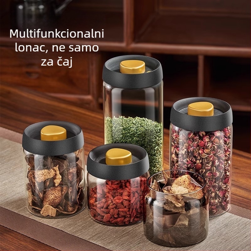 Vakumska posuda za čaj, staklo borosilikat, okrugla zatvorena posuda za pohranu zrna kave, mikrovalna sigurna