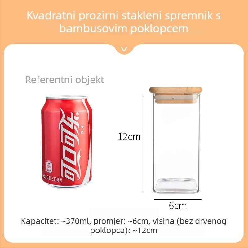 Kvadratna staklena posuda za pohranu od borosilikatnog stakla, prehrambena kvaliteta, zatvorena za žitarice, 800-1000 ml, mikrovalna pogodna