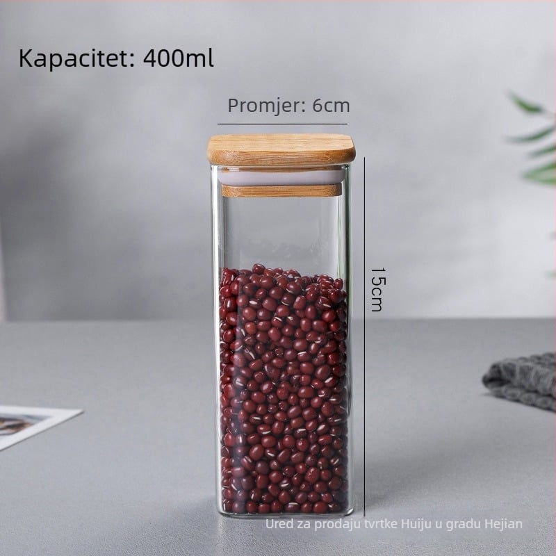 Kvadratna staklena posuda za pohranu od borosilikatnog stakla, prehrambena kvaliteta, zatvorena za žitarice, 800-1000 ml, mikrovalna pogodna