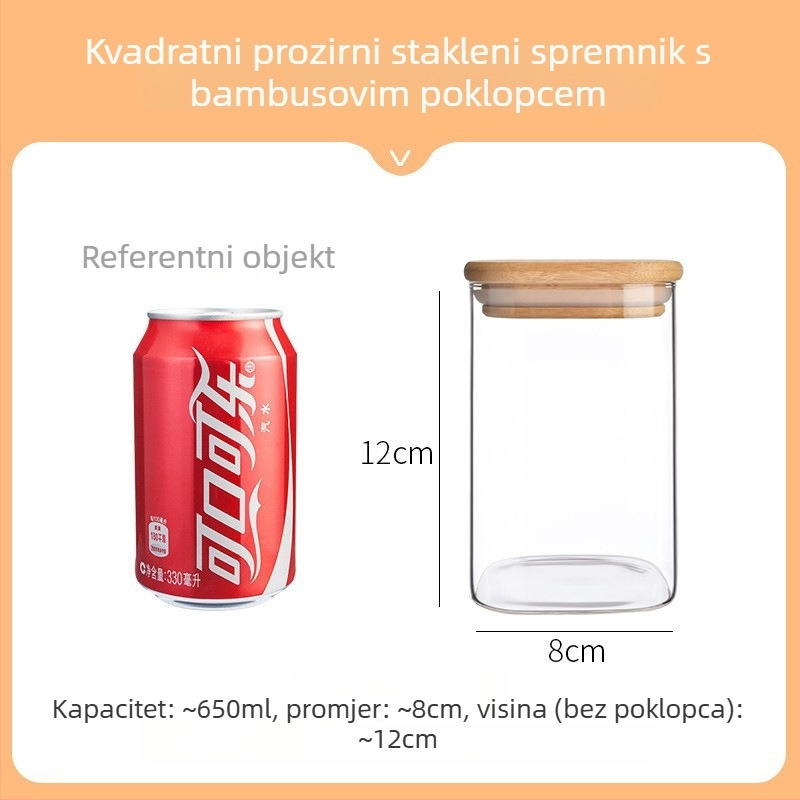 Kvadratna staklena posuda za pohranu od borosilikatnog stakla, prehrambena kvaliteta, zatvorena za žitarice, 800-1000 ml, mikrovalna pogodna