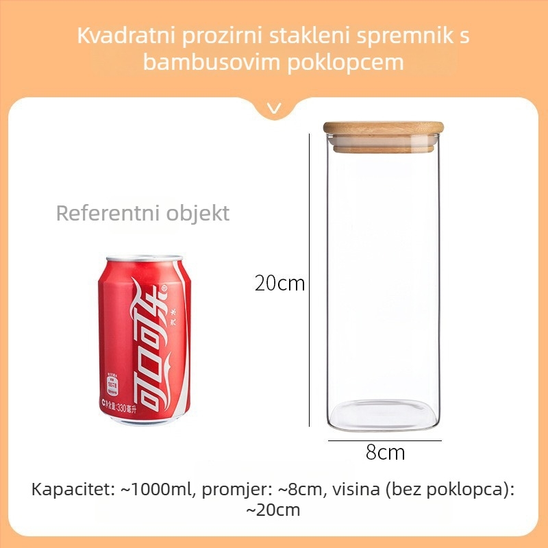 Kvadratna staklena posuda za pohranu od borosilikatnog stakla, prehrambena kvaliteta, zatvorena za žitarice, 800-1000 ml, mikrovalna pogodna
