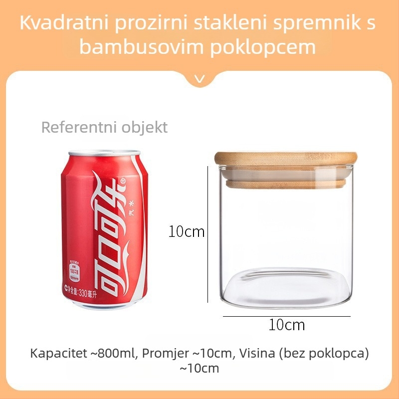 Kvadratna staklena posuda za pohranu od borosilikatnog stakla, prehrambena kvaliteta, zatvorena za žitarice, 800-1000 ml, mikrovalna pogodna