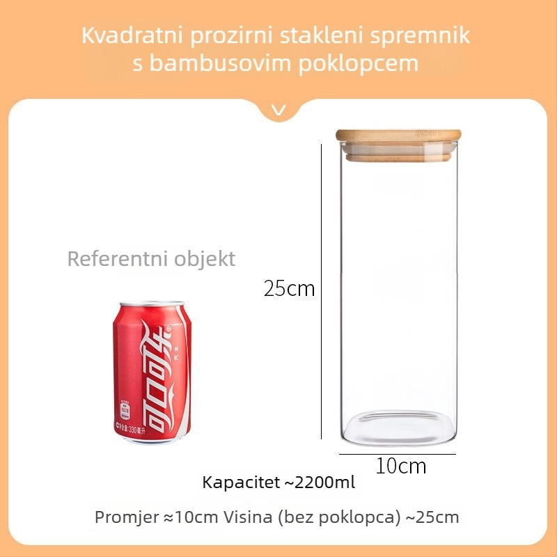 Kvadratna staklena posuda za pohranu od borosilikatnog stakla, prehrambena kvaliteta, zatvorena za žitarice, 800-1000 ml, mikrovalna pogodna