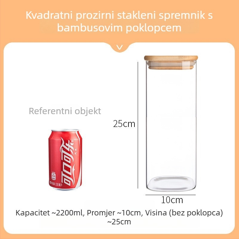Kvadratna staklena posuda za pohranu od borosilikatnog stakla, prehrambena kvaliteta, zatvorena za žitarice, 800-1000 ml, mikrovalna pogodna