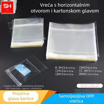 Prozirna plastična vrećica za kartice s horizontalnim otvaranjem, samoljepljiva, s otvorom za vješanje, pogodna za nakit, igračke i uredski materijal, s logom otisnutim
