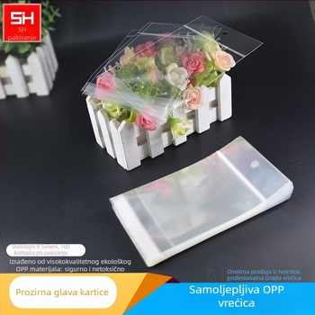 Prozirna plastična vrećica za kartice s horizontalnim otvaranjem, samoljepljiva, s otvorom za vješanje, pogodna za nakit, igračke i uredski materijal, s logom otisnutim