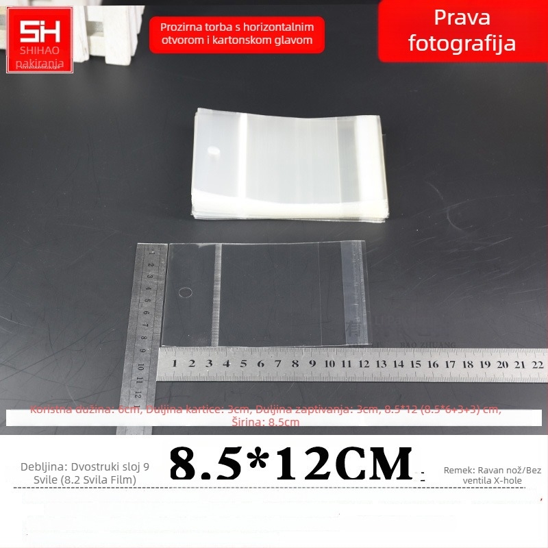 Prozirna plastična vrećica za kartice s horizontalnim otvaranjem, samoljepljiva, s otvorom za vješanje, pogodna za nakit, igračke i uredski materijal, s logom otisnutim