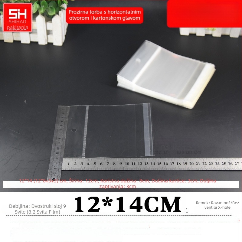 Prozirna plastična vrećica za kartice s horizontalnim otvaranjem, samoljepljiva, s otvorom za vješanje, pogodna za nakit, igračke i uredski materijal, s logom otisnutim