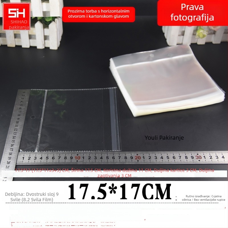 Prozirna plastična vrećica za kartice s horizontalnim otvaranjem, samoljepljiva, s otvorom za vješanje, pogodna za nakit, igračke i uredski materijal, s logom otisnutim