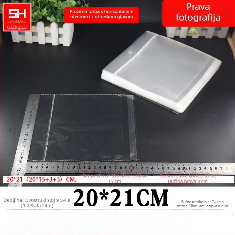 Prozirna plastična vrećica za kartice s horizontalnim otvaranjem, samoljepljiva, s otvorom za vješanje, pogodna za nakit, igračke i uredski materijal, s logom otisnutim