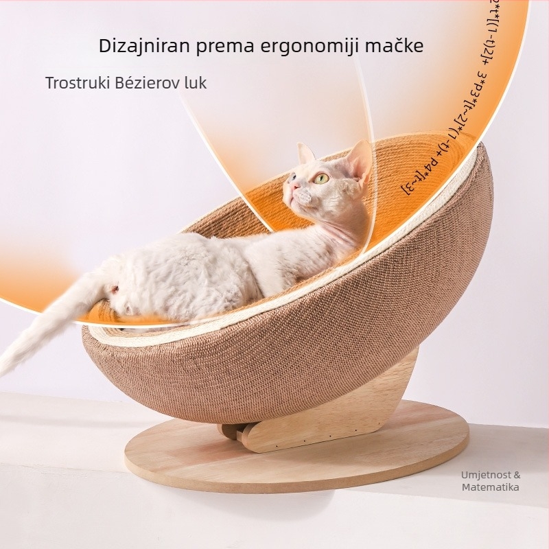Mačje gnijezdo s integriranom pločom za grebanje, poluotvoren dizajn, tkanina pamuk i lan, unutarnja upotreba, sve sezone