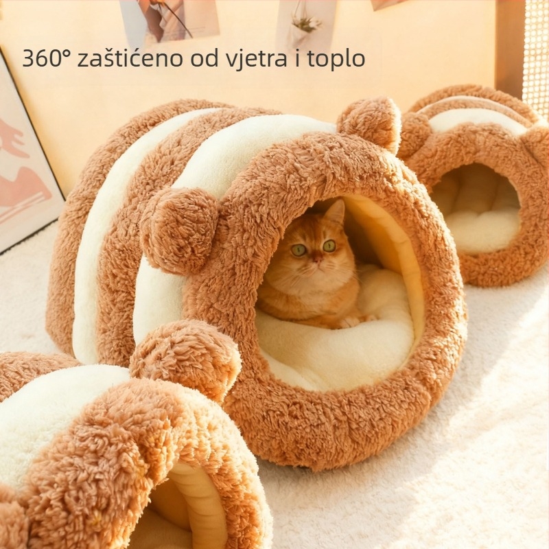 Panda Cat Bed — Mačji krevet, PP pamuk, topao, sve sezone, poluzatvoren i perivi