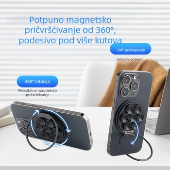 Magnetski držač za telefon od aluminijske legure, silikon usisna čašica i ultratanki držač prstena