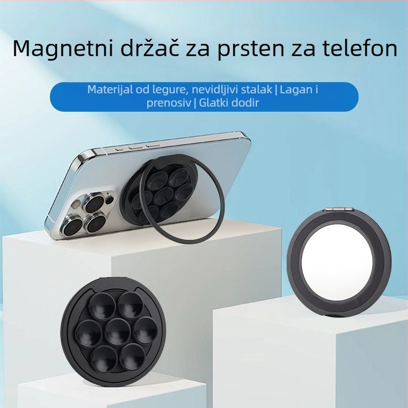 Magnetski držač za telefon od aluminijske legure, silikon usisna čašica i ultratanki držač prstena