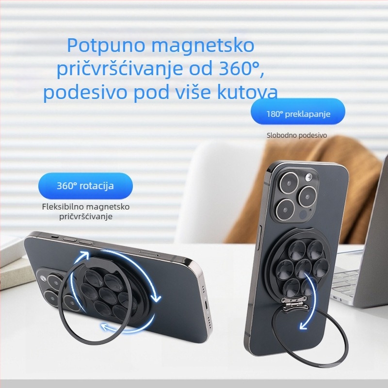 Magnetski držač za telefon od aluminijske legure, silikon usisna čašica i ultratanki držač prstena