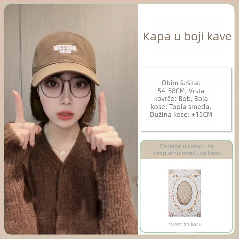 Šešir-peruka All-in-One, kratka frizura, potpuno pokrivanje glave, termootporna sintetička kosa, korejski stil, bez šiške