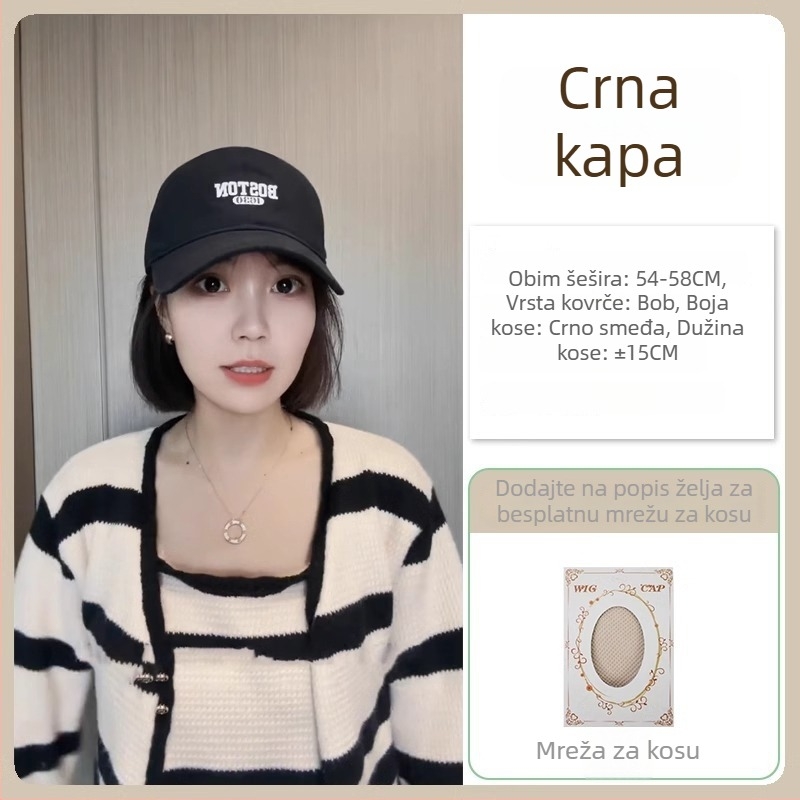 Šešir-peruka All-in-One, kratka frizura, potpuno pokrivanje glave, termootporna sintetička kosa, korejski stil, bez šiške
