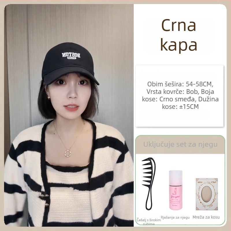 Šešir-peruka All-in-One, kratka frizura, potpuno pokrivanje glave, termootporna sintetička kosa, korejski stil, bez šiške