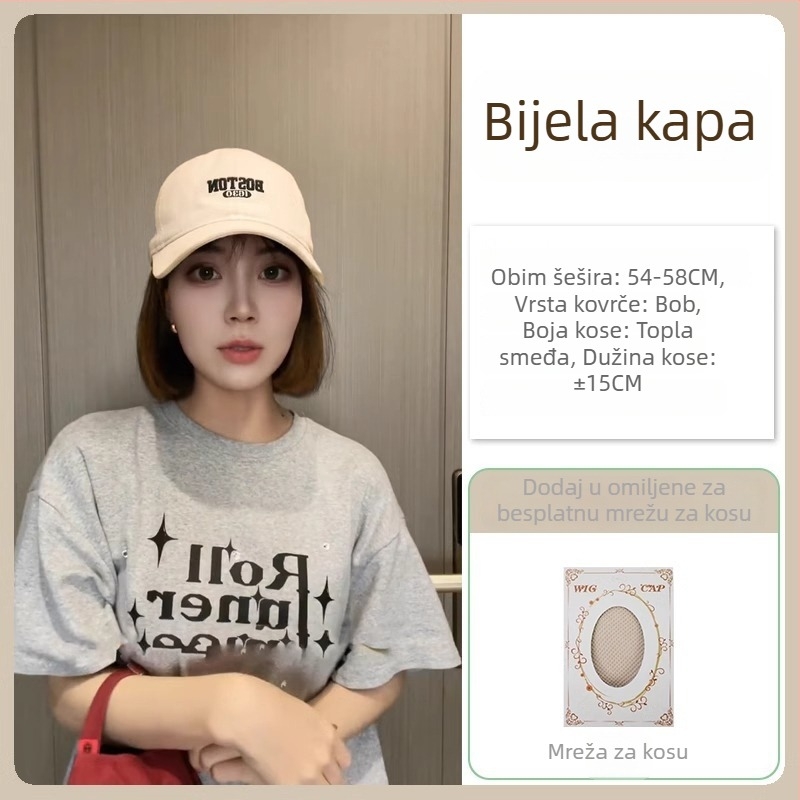 Šešir-peruka All-in-One, kratka frizura, potpuno pokrivanje glave, termootporna sintetička kosa, korejski stil, bez šiške