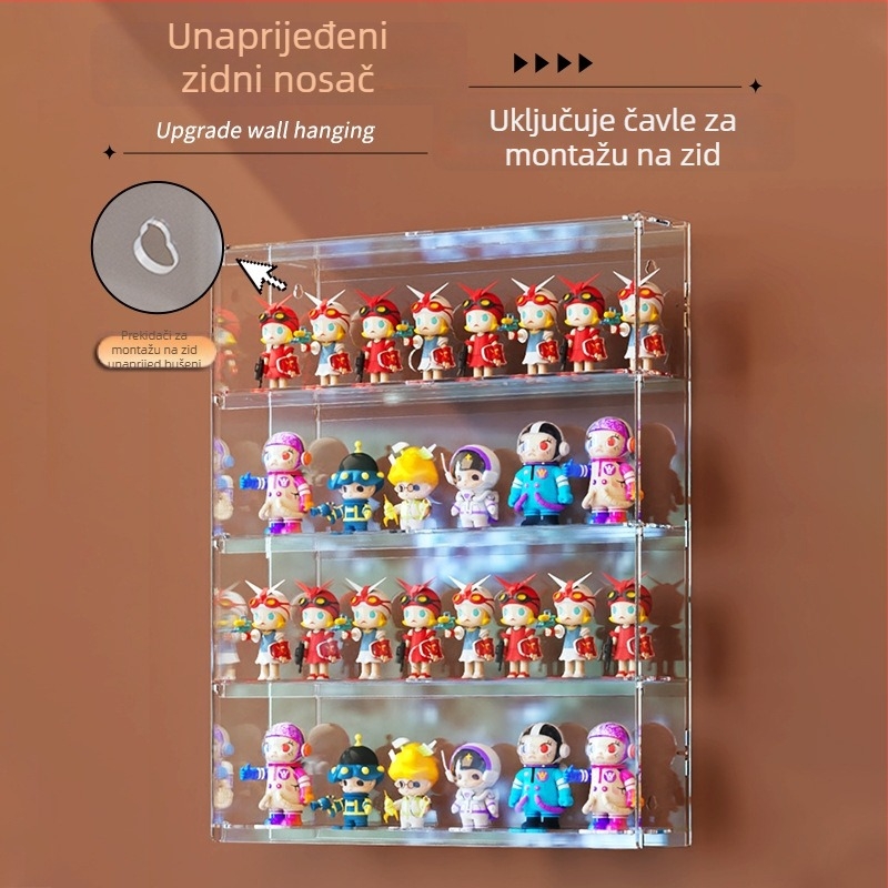 Akrilni izložbeni nosač za Ultraman Bruco blind box figurice, zidna montaža, otporan na prašinu, kapacitet 2 L, otisak logotipa, prilagodljivo