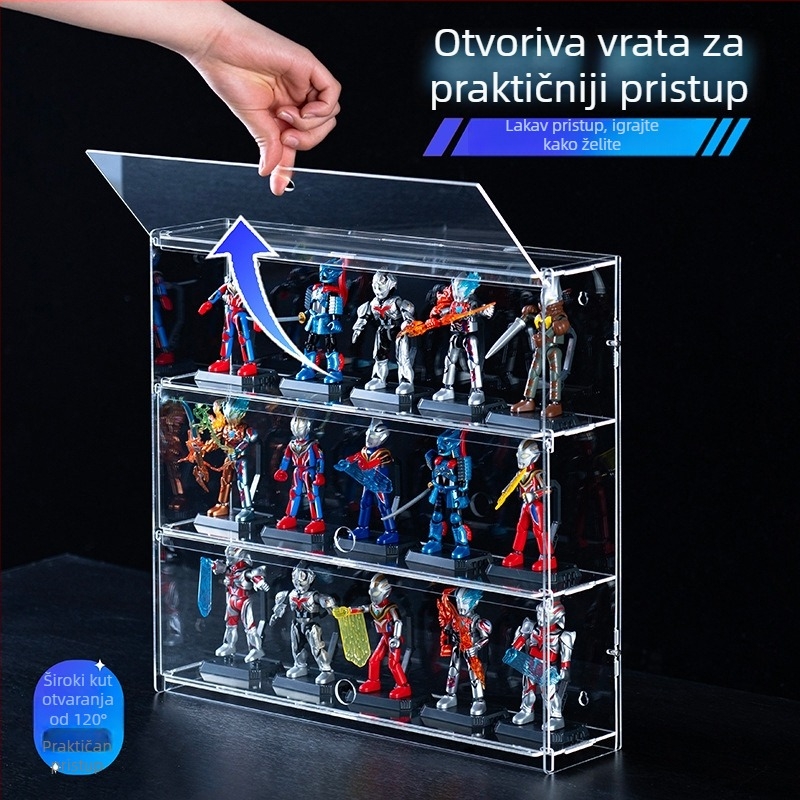 Akrilni izložbeni nosač za Ultraman Bruco blind box figurice, zidna montaža, otporan na prašinu, kapacitet 2 L, otisak logotipa, prilagodljivo