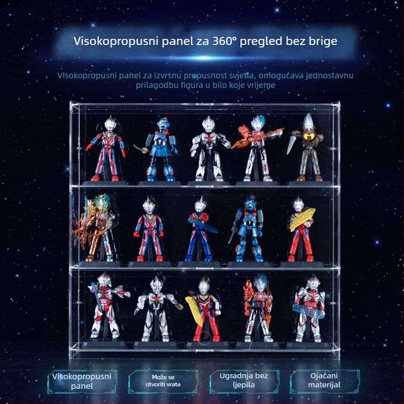 Akrilni izložbeni nosač za Ultraman Bruco blind box figurice, zidna montaža, otporan na prašinu, kapacitet 2 L, otisak logotipa, prilagodljivo