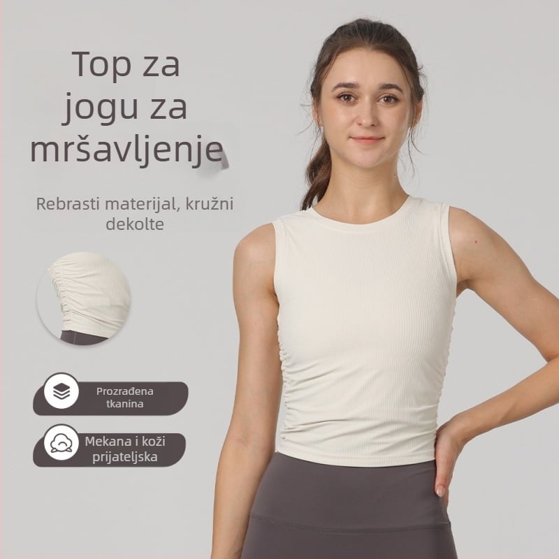 Ženski bezrukavni top za jogu, slim fit, dužina do bokova, brzo se suši, tkanina od najlona i spandeksa (80% najlon, 20% spandeks)