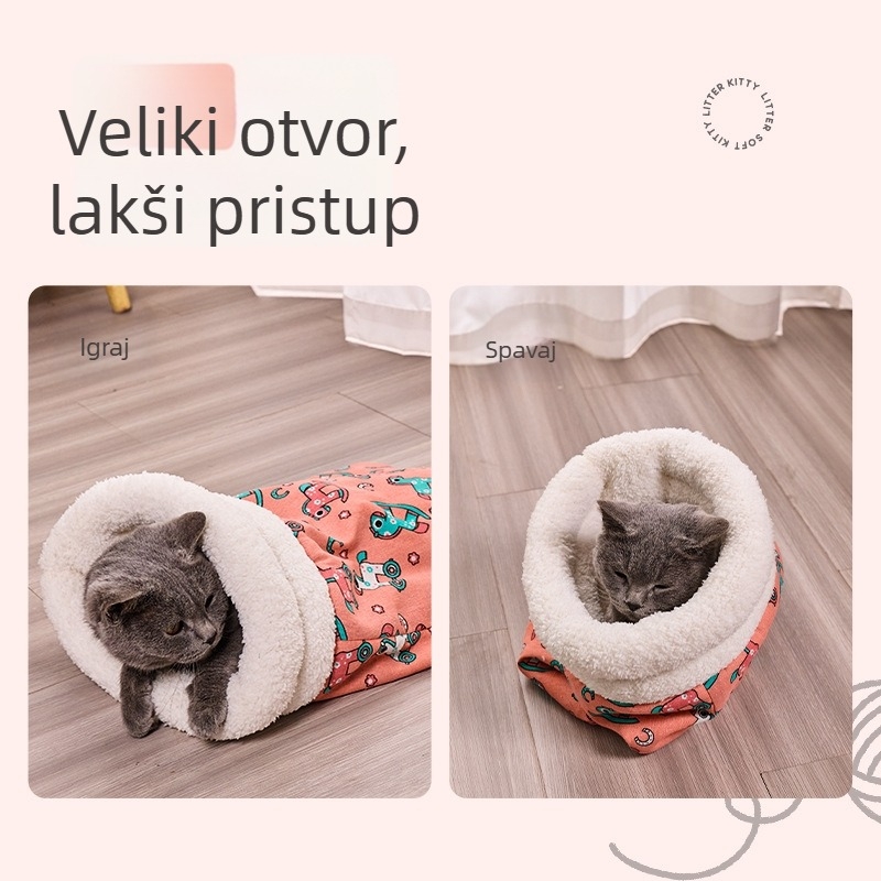 Zimsko toplo gnijezdo za mačke – poluzatvoreni krevet s flanelom, za mačke, kategorija: gnijezdo/kennel