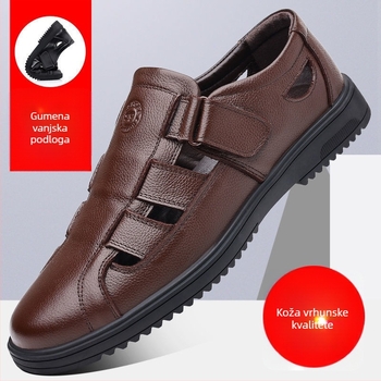 Muške sandale od prave kože, perforirani gornji dio, Velcro zatvarač, kožni ulošak, PU đon