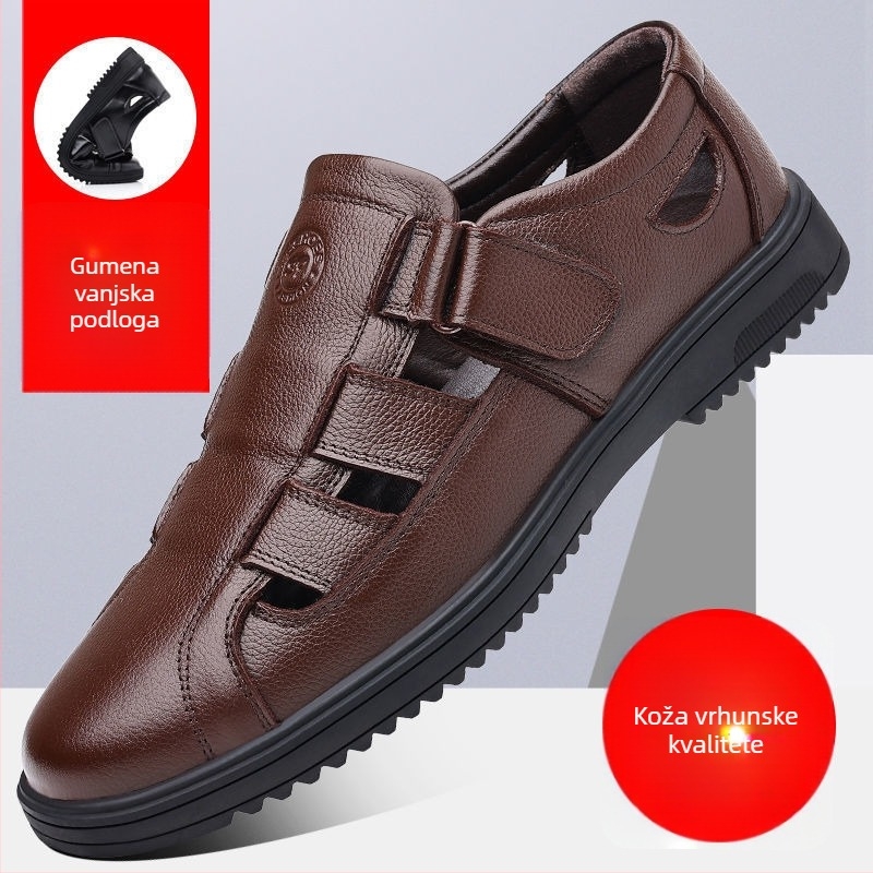 Muške sandale od prave kože, perforirani gornji dio, Velcro zatvarač, kožni ulošak, PU đon