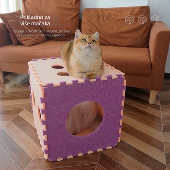 Dvoslojno gnijezdo za mačke s preklopnim dizajnom, all-season kućica za mačke, odvojiva kućica, izrađeno od poliester filca