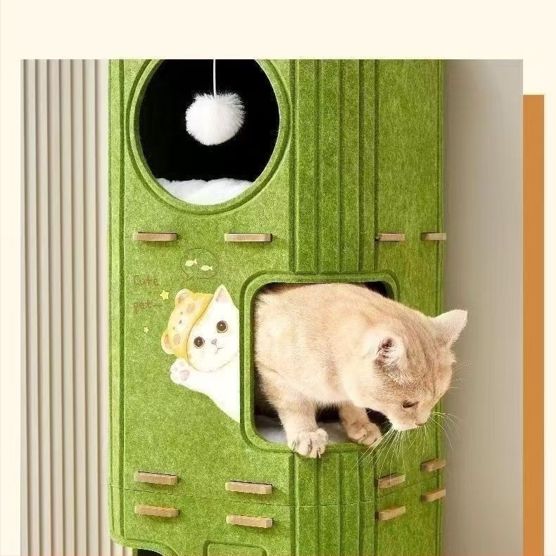 Aotu kućica za mačke i višerazinski mačji toranj s rupom i pločom za grebanje, materijal: felt
