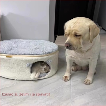 Zatvoreno gnijezdo za mačke s dvostrukim slojem debelog pliša, s odvojivim pokrovom (Sve godišnje doba, prozračan, sintetički kratki pliš)