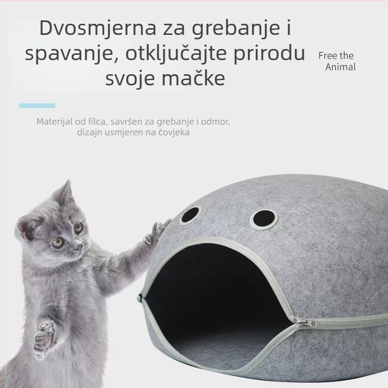 Mačje gnijezdo od filca, poluotvoren dizajn, s uklonjivim i perivim dijelom, zadržava toplinu, za sve sezone
