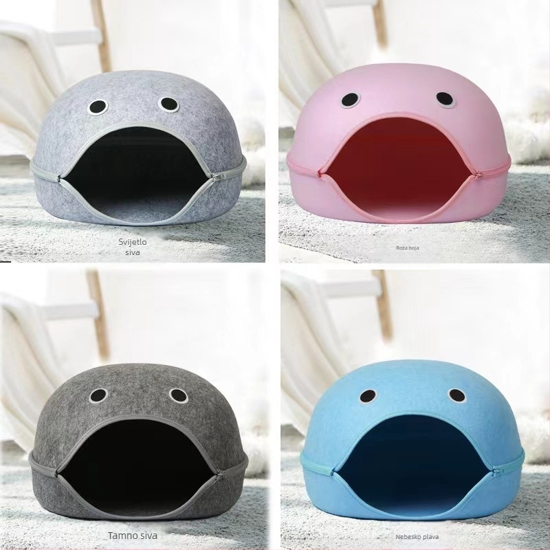 Mačje gnijezdo od filca, poluotvoren dizajn, s uklonjivim i perivim dijelom, zadržava toplinu, za sve sezone