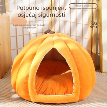 Tikvasto gnijezdo za kućne ljubimce — platneno leglo za mačke i pse, zimska toplina, sve sezone, otporno na mrlje madrac za spavanje